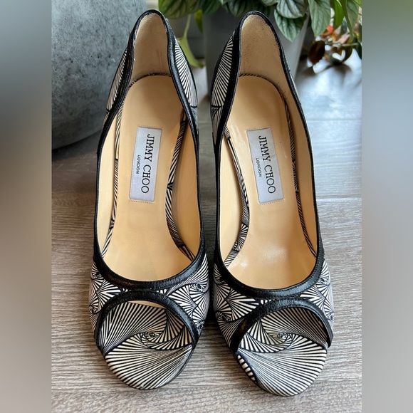 NEW: Jimmy Choo - Open-toe Heels - Black & White Art Deco - 37 EU (7 US) - Picture 3 of 7